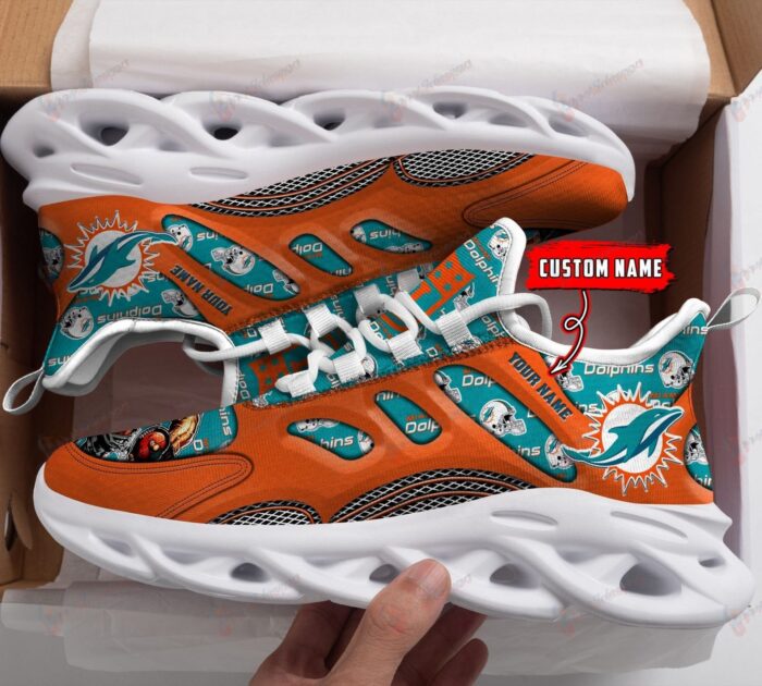 NFL Miami Dolphins Custom Name Aqua Orange Max Soul Shoes