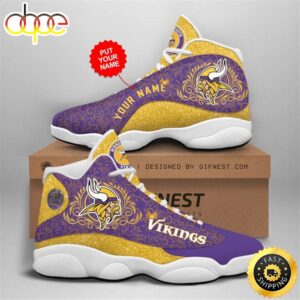 NFL Minnesota Vikings Custom Name Purle Yellow Air Jordan 13 Shoes