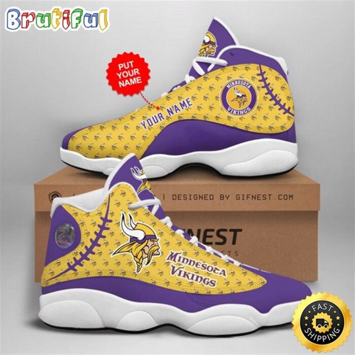 NFL Minnesota Vikings Custom Name Purple Yellow Air Jordan 13 Shoes V2