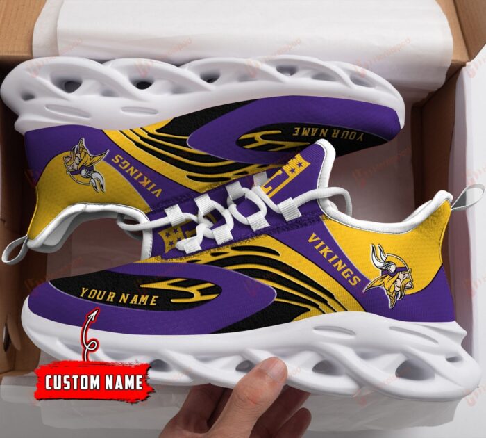 NFL Minnesota Vikings Custom Name Yellow Purple Black Max Soul Shoes