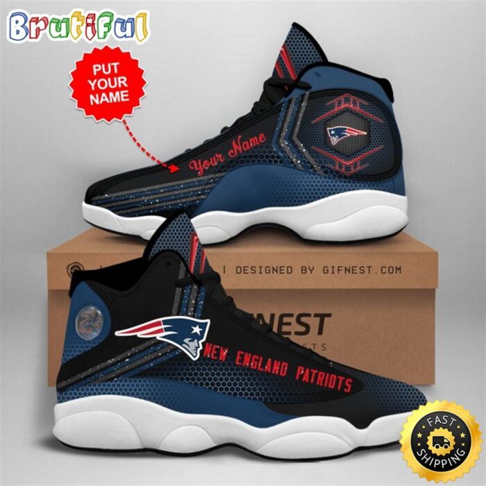 NFL New England Patriots Custom Name Black Navy Blue Air Jordan 13 Shoes