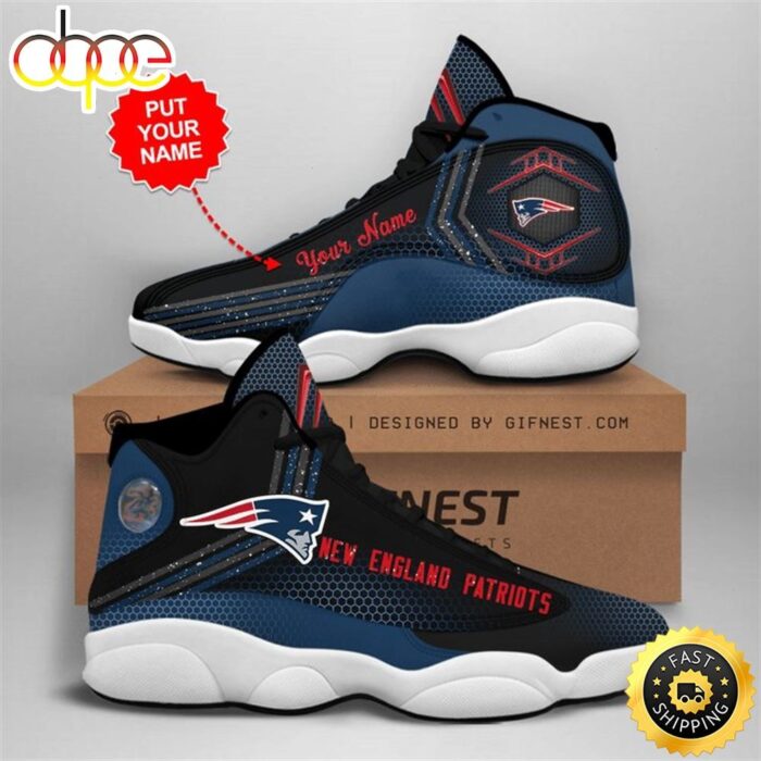 NFL New England Patriots Custom Name Black Navy Blue Air Jordan 13 Shoes