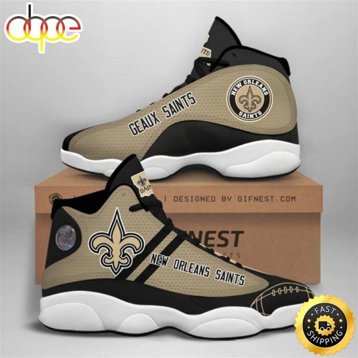 NFL New Orleans Saints Golden Black Stripes Air Jordan 13 Shoes