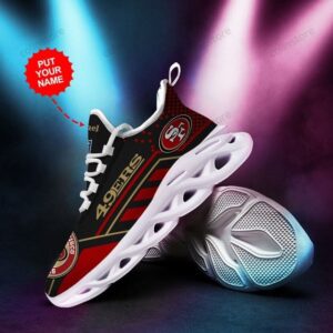 NFL San Francisco 49ers Custom Name Black Red Stripes Max Soul Shoes