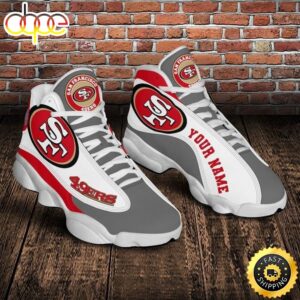 NFL San Francisco 49ers Custom Name White Grey Red Air Jordan 13 Shoes