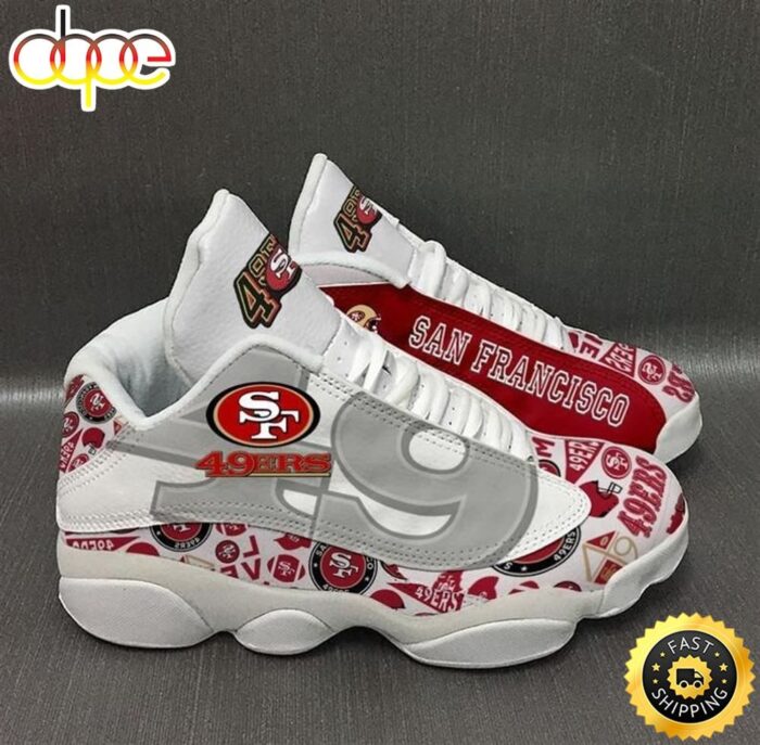 NFL San Francisco 49ers White Big Logo Air Jordan 13 Shoes