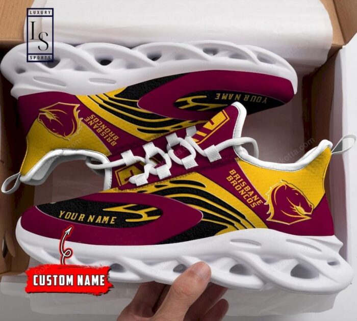 NRL Brisbane Broncos Custom Name Maroon Gold Max Soul Shoes V4