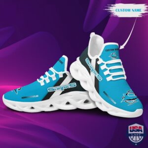 NRL Cronulla-Sutherland Sharks Custom Name Blue Black Max Soul Shoes V5