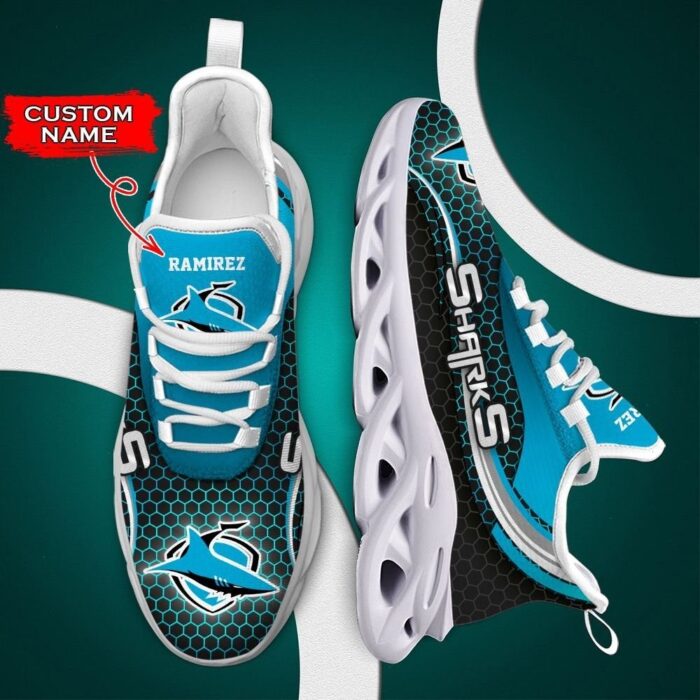 NRL Cronulla-Sutherland Sharks Custom Name Blue Max Soul Shoes V2