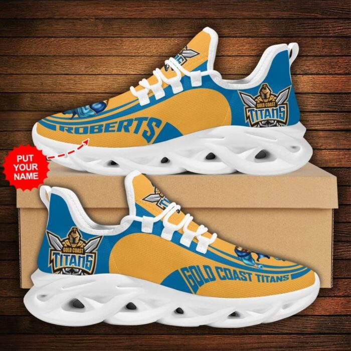 NRL Gold Coast Titans Custom Name Gold Mascot Max Soul Shoes