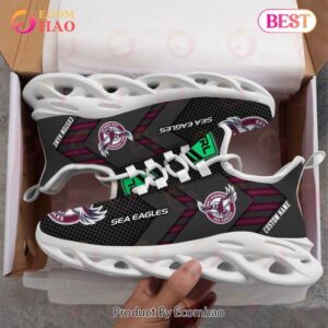 NRL Manly Warringah Sea Eagles Custom Name Black Max Soul Shoes