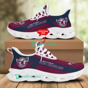 NRL Manly Warringah Sea Eagles Custom Name Maroom Blue Max Soul Shoes V8