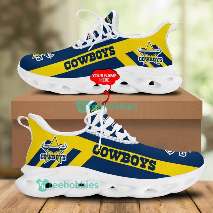 NRL North Queensland Cowboys Custom Name Yellow Blue Max Soul Shoes