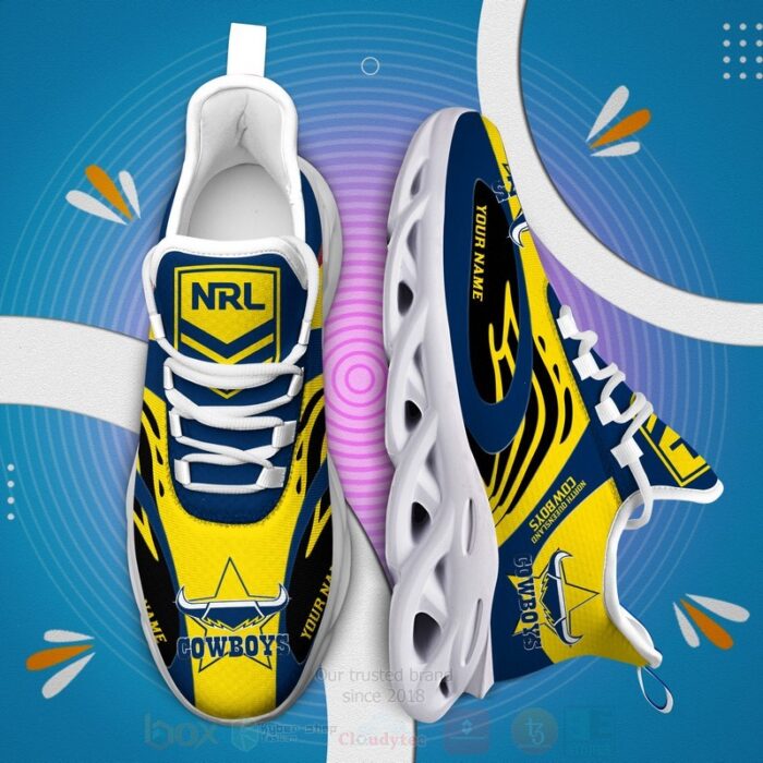 NRL North Queensland Cowboys Custom Name Yellow Blue Max Soul Shoes Fan Gift