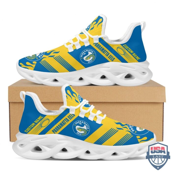 NRL Parramatta Eels Custom Name Yellow Blue Max Soul Shoes V5