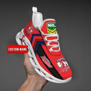 NRL Sydney Roosters Custom Name Red Black Max Soul Shoes