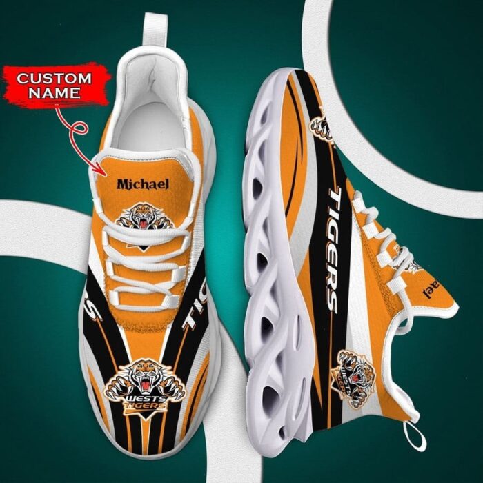 NRL Wests Tigers Custom Name Orange Black Max Soul Shoes