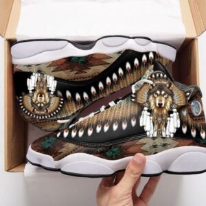 Native American Wolf All Over Print Air Jordan 13 Sneakers