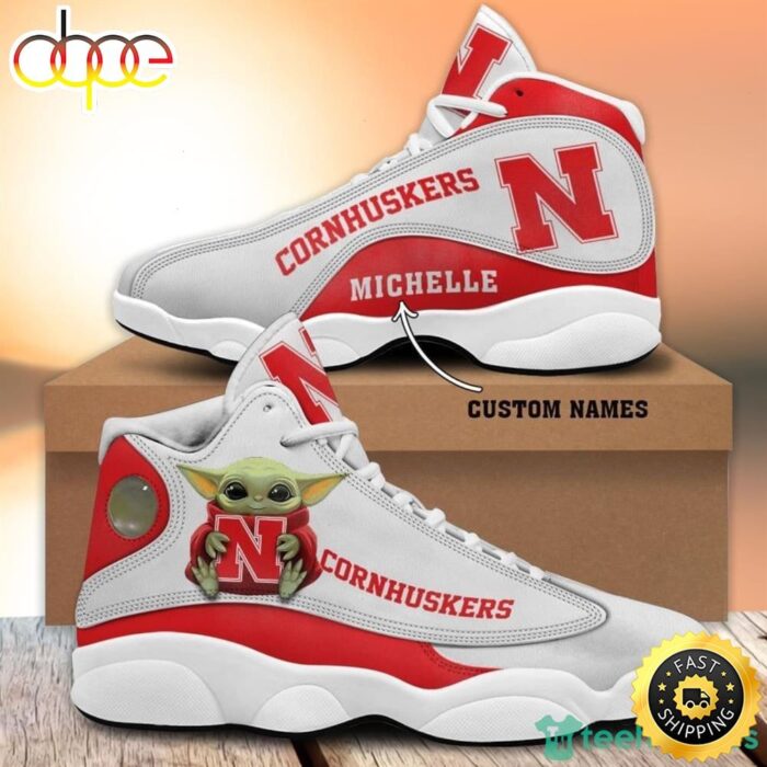 Nebraska Cornhuskers Fans Baby Yoda Custom Name Air Jordan 13 Sneaker Shoes