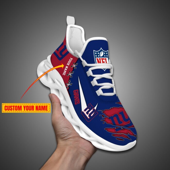 New York Giants Personalized Ripped Design NFL Max Soul Shoes