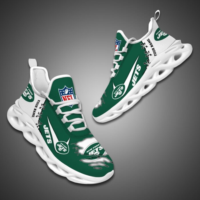 New York Jets Personalized Ripped Design NFL Max Soul Shoes