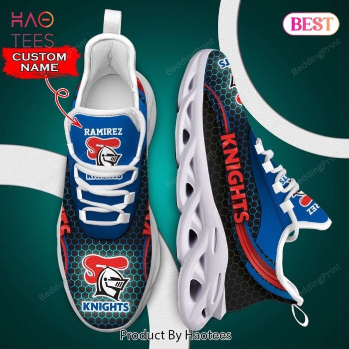 Newcastle Knights NRL Custom Name Black Blue Max Soul Shoes