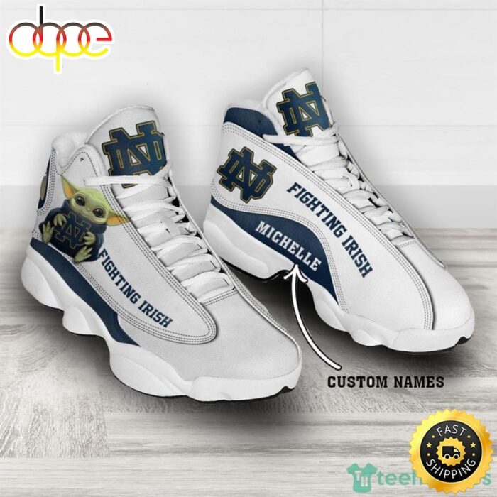 Notre Dame Fighting Irish Fans Baby Yoda Custom Name Air Jordan 13 Sneaker Shoes