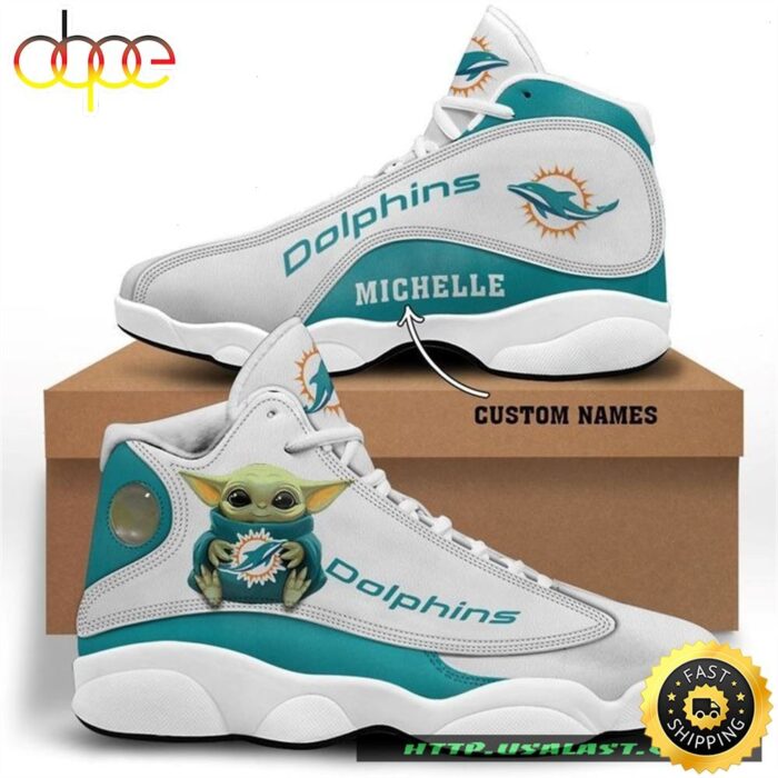 Personalised Miami Dolphins Baby Yoda Air Jordan 13 Shoes