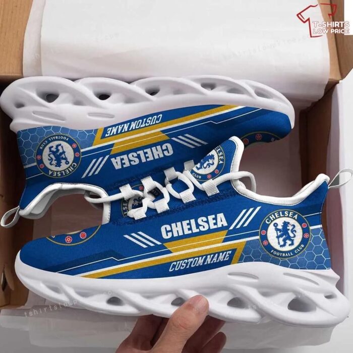 Personalize Chelsea FC Blue Yellow Max Soul Shoes Running Sneakers