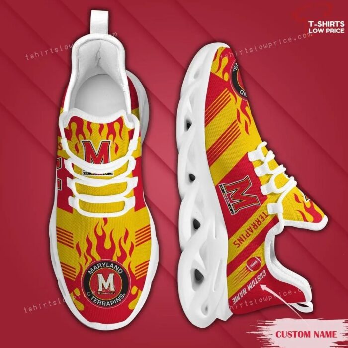 Personalize NCAA Maryland Terrapins Red Yellow Max Soul Shoes Running Sneakers