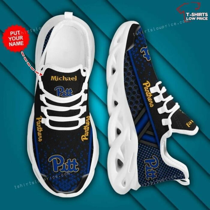 Personalize NCAA Pittsburgh Panthers Black Blue Max Soul Sneakers Sport Shoes