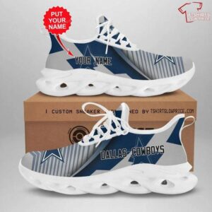 Personalize NFL Dallas Cowboys Grey Blue Version Max Soul Sneakers Sport Shoes