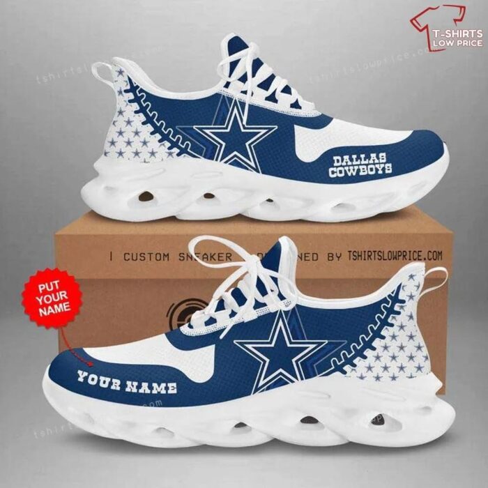 Personalize NFL Dallas Cowboys White Blue Double Star Max Soul Shoes Running Sneakers