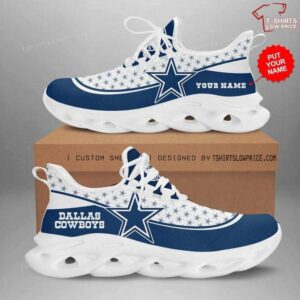 Personalize NFL Dallas Cowboys White Blue Stars Max Soul Sneakers Running Shoes