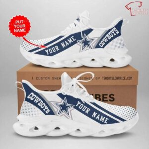 Personalize NFL Dallas Cowboys White Blue Stars Max Soul Sneakers Sport Shoes