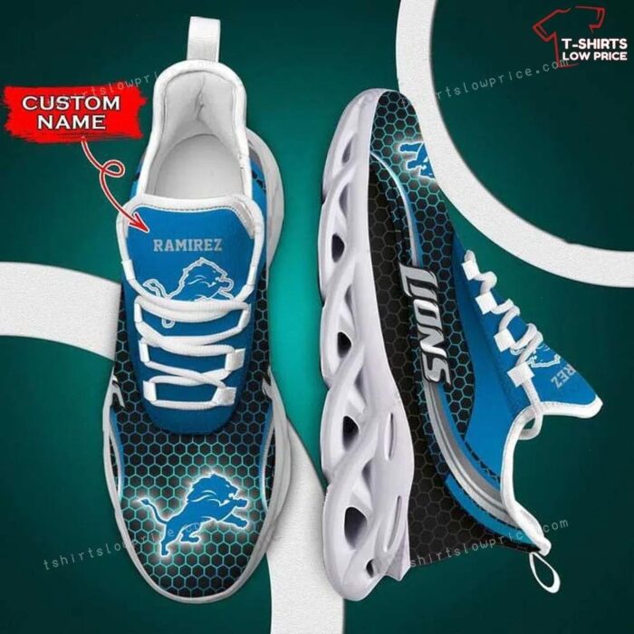 Personalize NFL Detroit Lions Blue Black Max Soul Shoes Running Sneakers