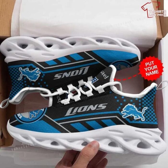 Personalize NFL Detroit Lions Blue Black Max Soul Sneakers Sport Shoes