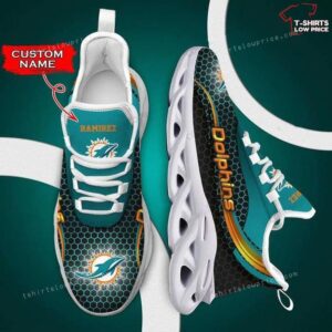 Personalize NFL Miami Dolphins Aqua Black Max Soul Sneakers Sport Shoes