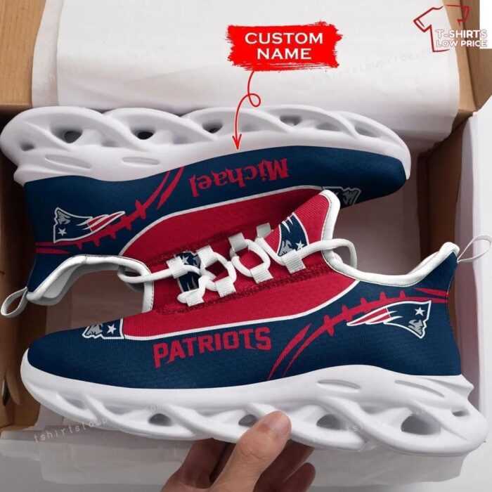 Personalize NFL New England Patriots Dark Blue Max Soul Shoes Running Sneakers