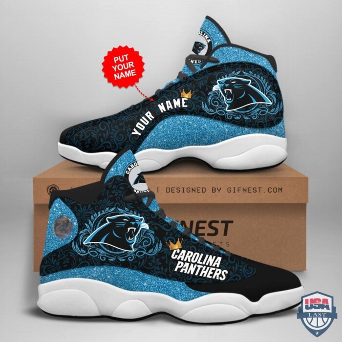 Personalized Carolina Panthers Glitter Air Jordan 13 Shoes