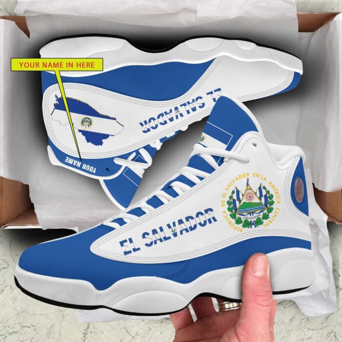 Personalized Coat Of Arms Of El Salvado Blue White Custom Air Jordan 13 Shoes