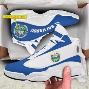 Personalized Coat Of Arms Of El Salvador Blue White Custom Air Jordan 13 Shoes