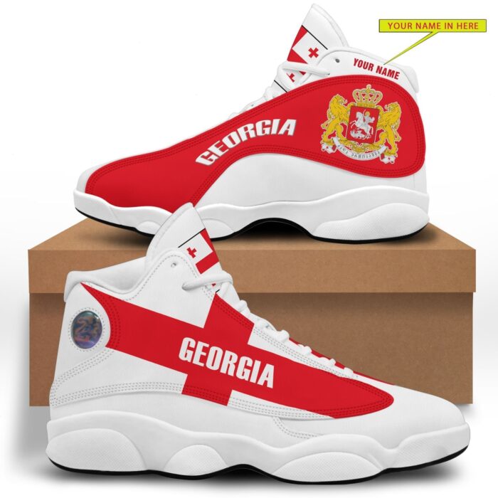 Personalized Coat Of Arms Of Georgia White Red Custom Air Jordan 13 Shoes