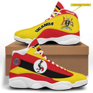 Personalized Coat Of Arms Of Uganda Yellow Red Custom Air Jordan 13 Shoes