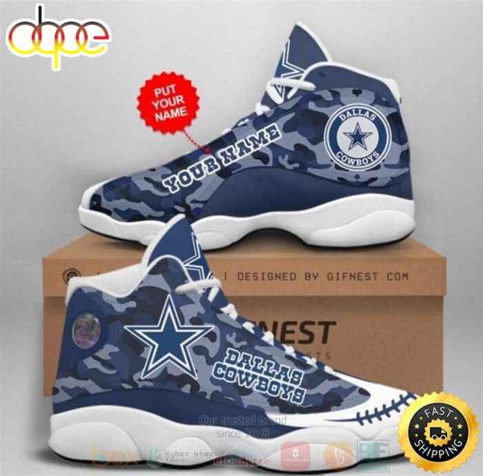 Personalized Dallas Cowboys NFL Team Custom Blue Camo Air Jordan 13 Shoes