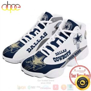 Personalized Dallas Cowboys NFL Team Custom White Blue Air Jordan 13 Shoes