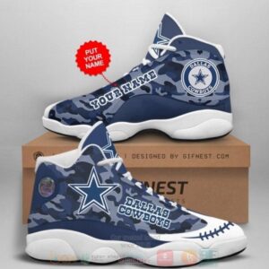 Personalized Dallas Cowboys Nfl Team Custom Blue Camo Air Jordan 13 Shoes