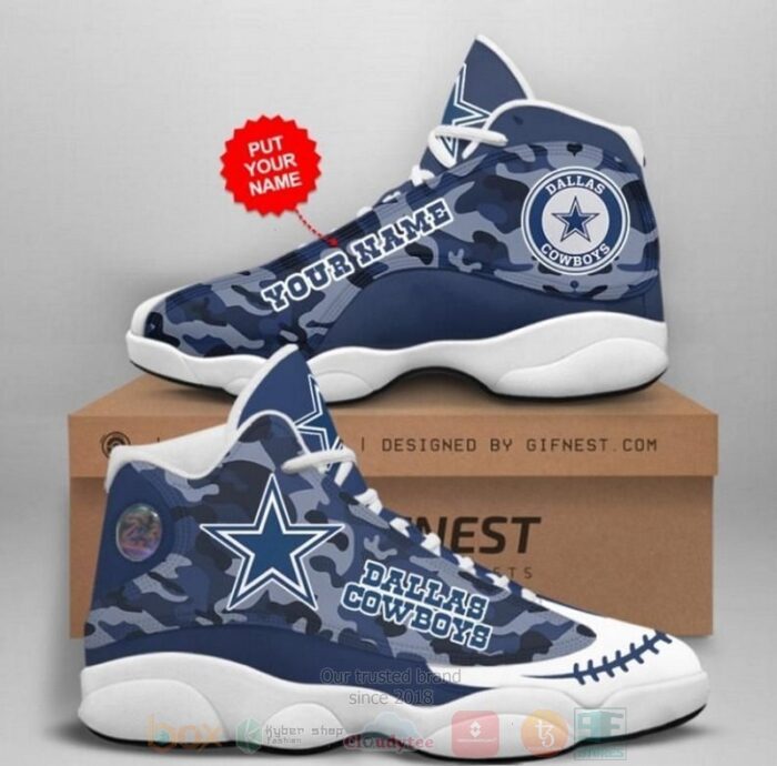 Personalized Dallas Cowboys Nfl Team Custom Blue Camo Air Jordan 13 Shoes