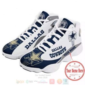 Personalized Dallas Cowboys Nfl Team Custom White Blue Air Jordan 13 Shoes