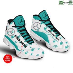 Personalized Mercedes Petronas white turquoise Air Jordan 13 Sneaker